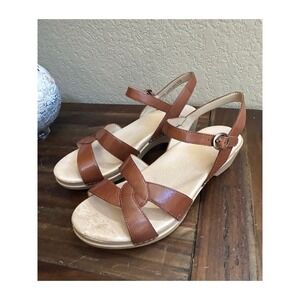 Dansko Tan Leather Wedge Sandals Strappy Buckle Ankle Strap Womens 36 US 5.5-6